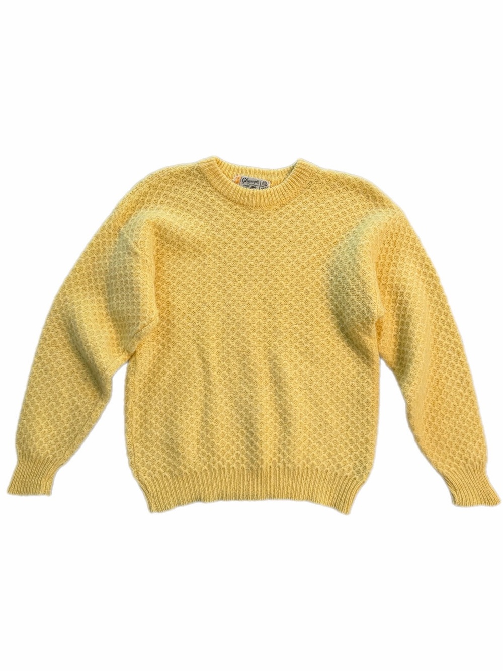 Vintage Glenugie Scotland Men’s Shetland Wool Yellow Textured Sweater Sz 38